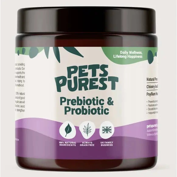 Pets Purest Natural Prebiotic & Probiotic Digestive Powder for Dogs and Cats 100g natural dog digestive and gut health supplement