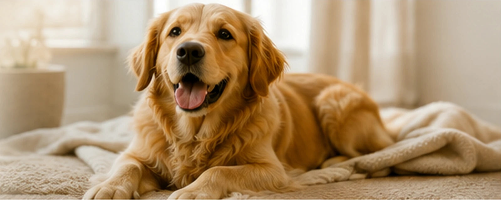 Happy golden retriever enjoying a comfortable home