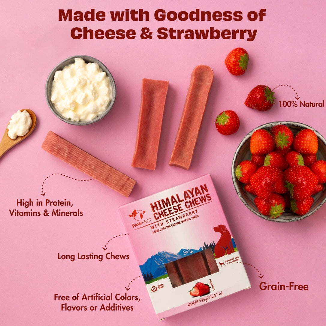 Pawfect Himalayan Cheese Chews with Strawberry For Dogs - All Natural Dental Sticks