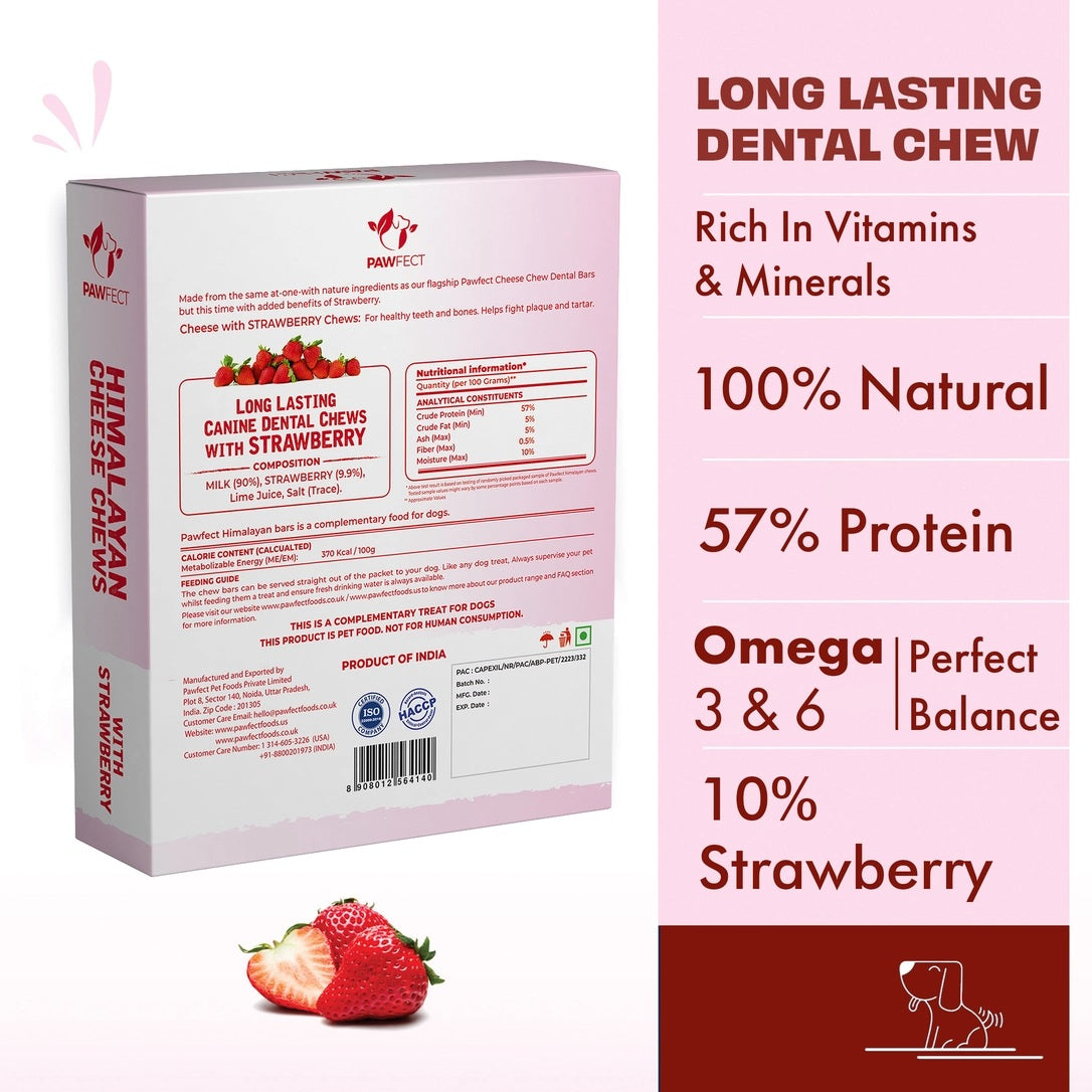 Pawfect Himalayan Cheese Chews with Strawberry For Dogs - All Natural Dental Sticks