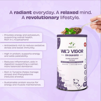 Pawfect Wild Vigor Zen Calm Bites - Natural Calming Supplement For Dogs - Enriched with Insect Protein, Chamomile, Valerian Root, Ashwagandha & Choline - 70g