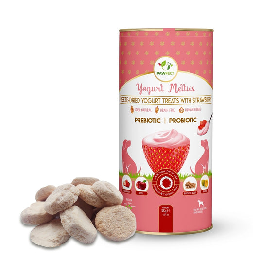 Pawfect Yogurt Melties Pre and Probiotic Dog Treats with Strawberry, Apple, Papaya & Burdock Root - 38g