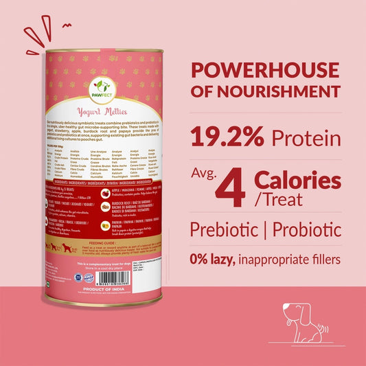 Pawfect Yogurt Melties Pre and Probiotic Dog Treats with Strawberry, Apple, Papaya & Burdock Root - 38g