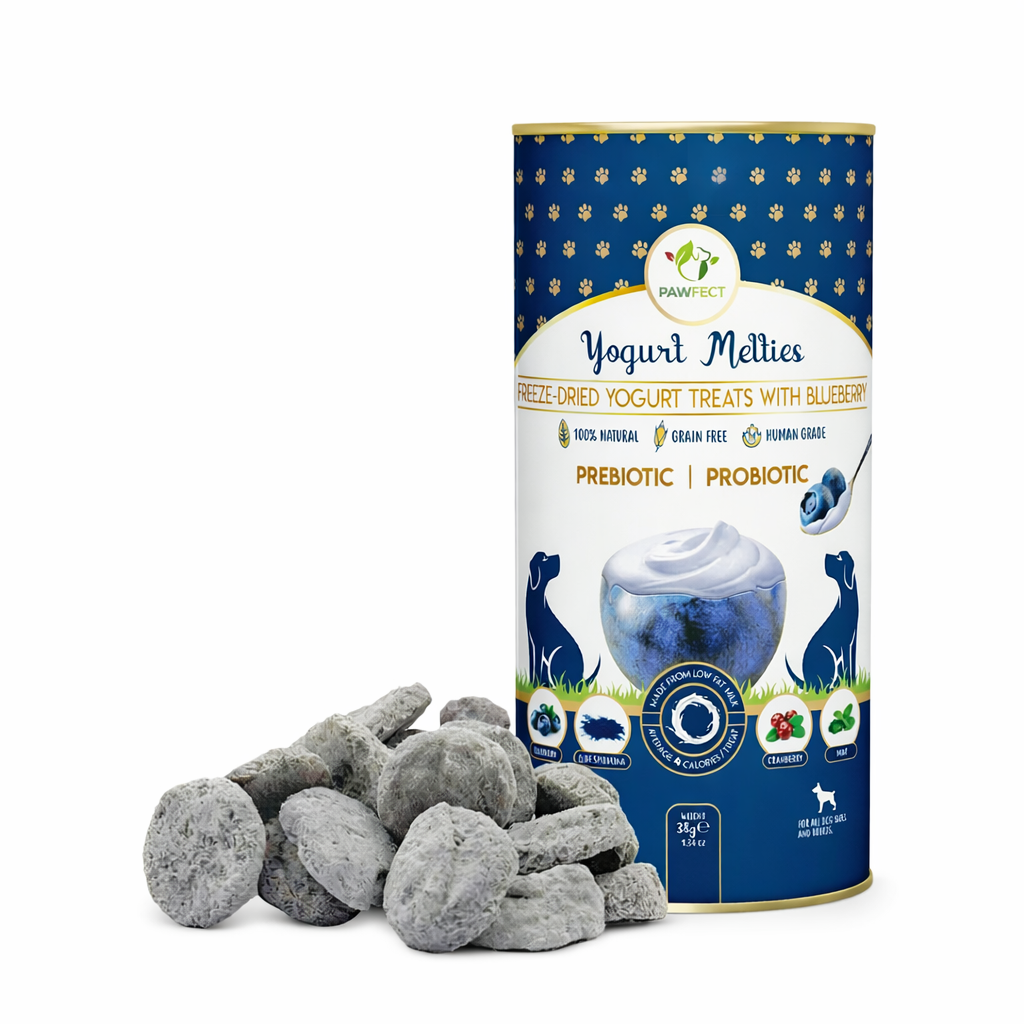 Pawfect Yogurt Melties - Pre and Probiotic Dog Treats with Blueberry, Cranberry, Blue Spirulina & Mint - 38g