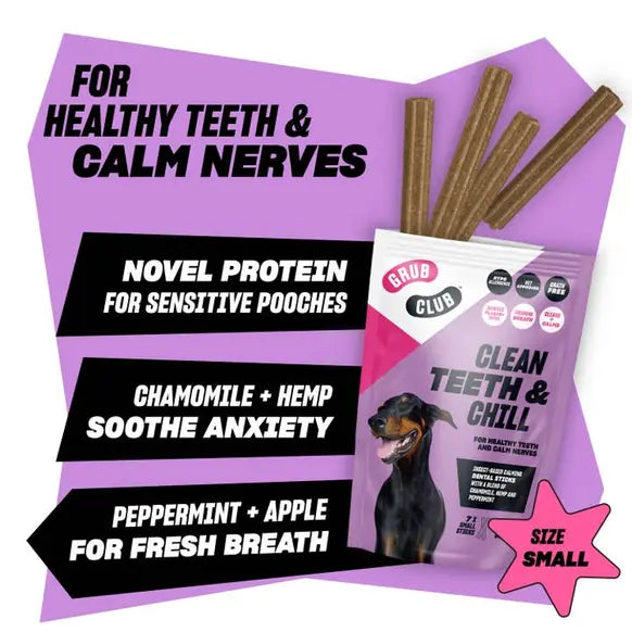 Grub Club Clean Teeth & Chill Dental Sticks – Small Dogs 84g additional product information