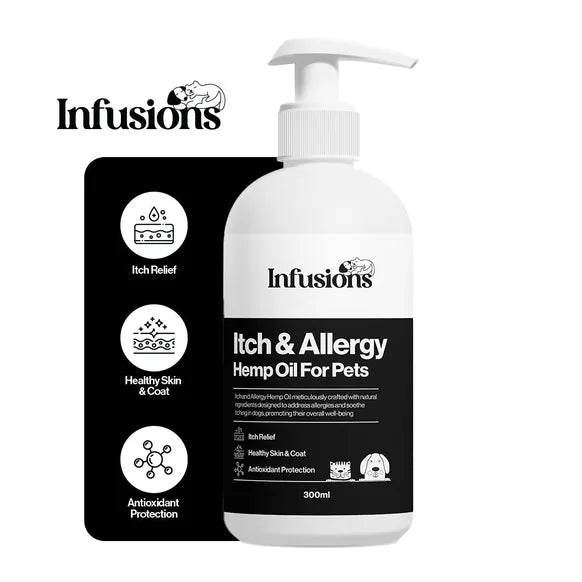 Infusions Itch & Allergy Hemp Oil For Pets (300ml) – product image 2 – pet skin & coat supplement
