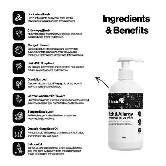 Infusions Itch & Allergy Salmon Oil For Pets (300ml) – product image 4 – pet skin & coat supplement