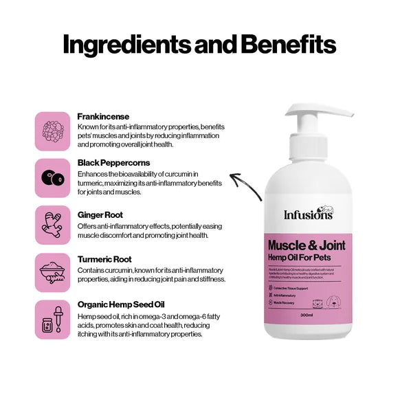 Infusions Muscle & Joint Hemp Oil For Pets (300ml) – product image 4 – pet joint & mobility supplement