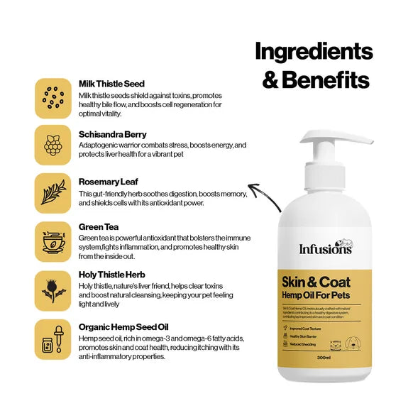 Infusions Skin & Coat Hemp Oil For Pets (300ml) – product image 4 – pet skin & coat supplement
