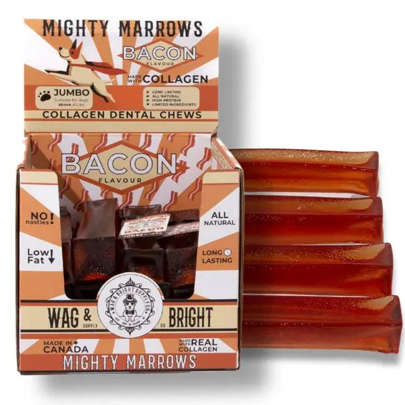 Mighty Marrows Bacon Collagen Dog Chew – Small 50g product packaging