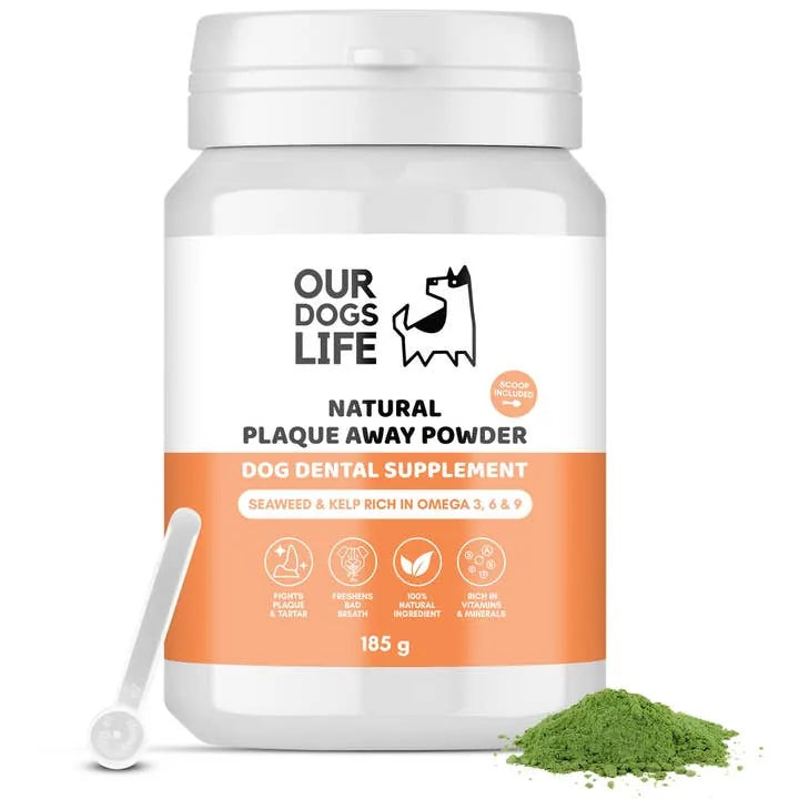 OurDogsLife Seaweed & Kelp Dental Powder for Dogs – 500g product packaging