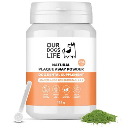 OurDogsLife Seaweed & Kelp Dental Powder for Dogs – 500g product packaging