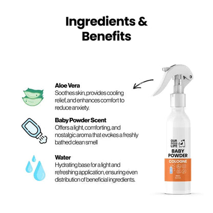 OurDogsLife Baby Powder Scented Dog Spray (250ml) – product image 3 – dog grooming