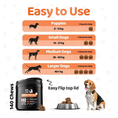 OurDogsLife Digestive Chews for Dogs (140 Chews Per Tub) – product image 7 – dog digestive support
