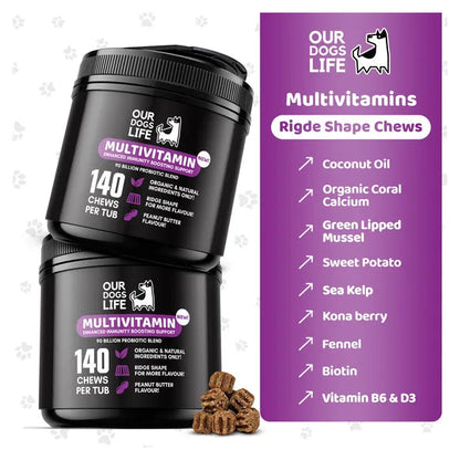 OurDogsLife Dog Multivitamin Chews (140 Chews Per Tub) – product image 3 – dog vitamins & wellness
