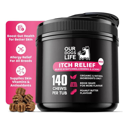 OurDogsLife Itch Relief Dog Chews (140 Chews Per Tub) – product image 2 – dog skin & coat care