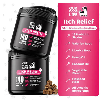 OurDogsLife Itch Relief Dog Chews (140 Chews Per Tub) – product image 3 – dog skin & coat care
