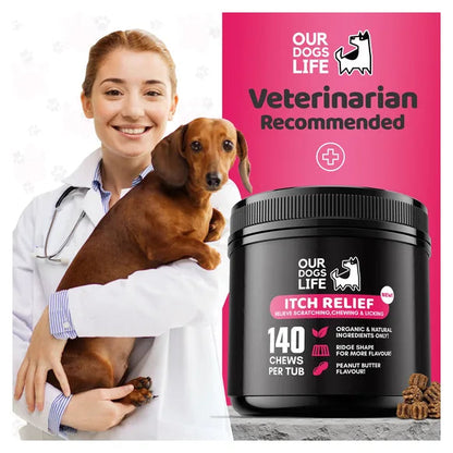 OurDogsLife Itch Relief Dog Chews (140 Chews Per Tub) – product image 9 – dog skin & coat care
