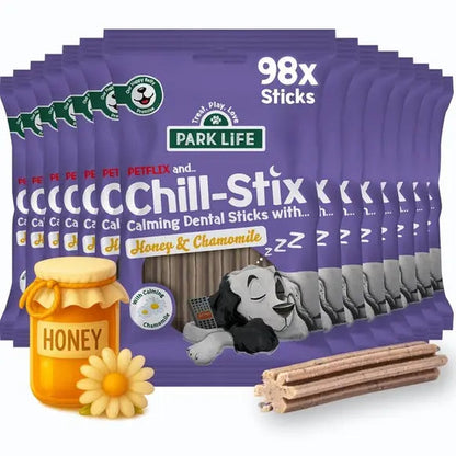PARK LiFE Chill Stix Honey & Chamomile Dog Chews – 180g product packaging