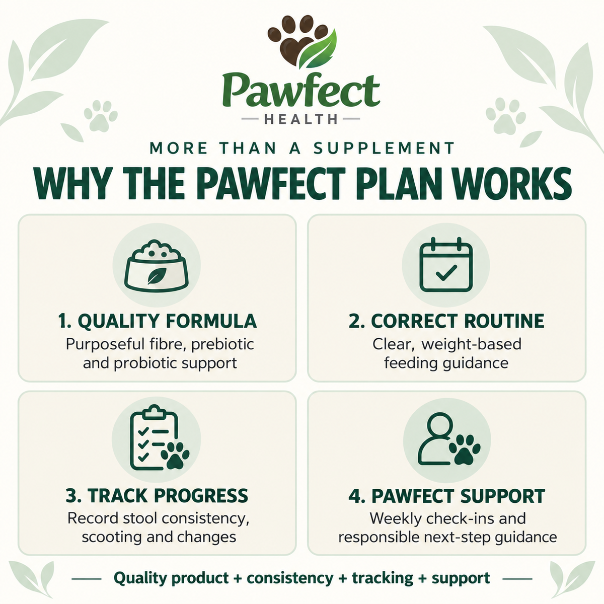 How the Pawfect 30-Day Tummy and Stool Programme combines a quality formula, feeding routine, progress tracking and weekly support