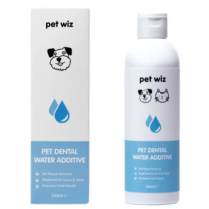 Pet Wiz Dental Water Additive for Dogs & Cats – Mint & Aloe product packaging