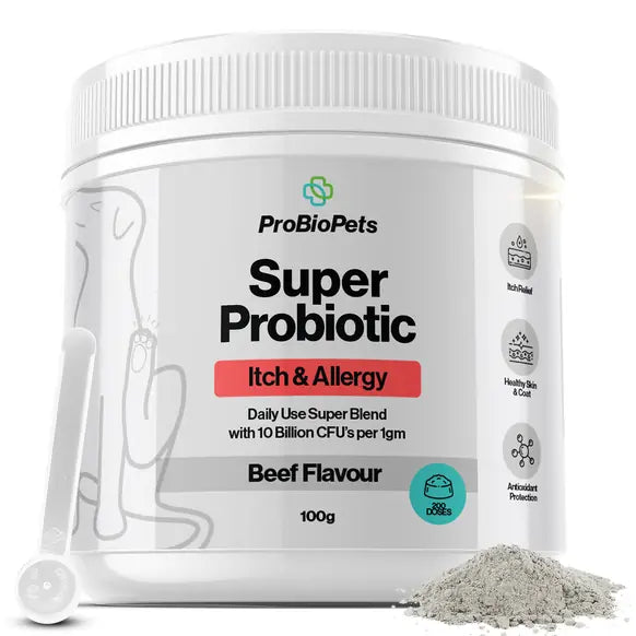 ProBioPets Itch & Allergy Probiotic Powder for Dogs and Cats 100g natural dog digestive and gut health supplement