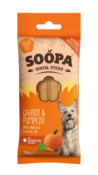 Soopa Carrot & Pumpkin Dog Dental Sticks – 100g product packaging